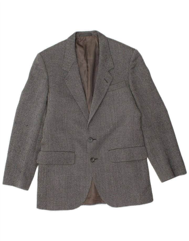 AQUASCUTUM Mens 2 Button Blazer Jacket UK 36 Small Grey Herringbone