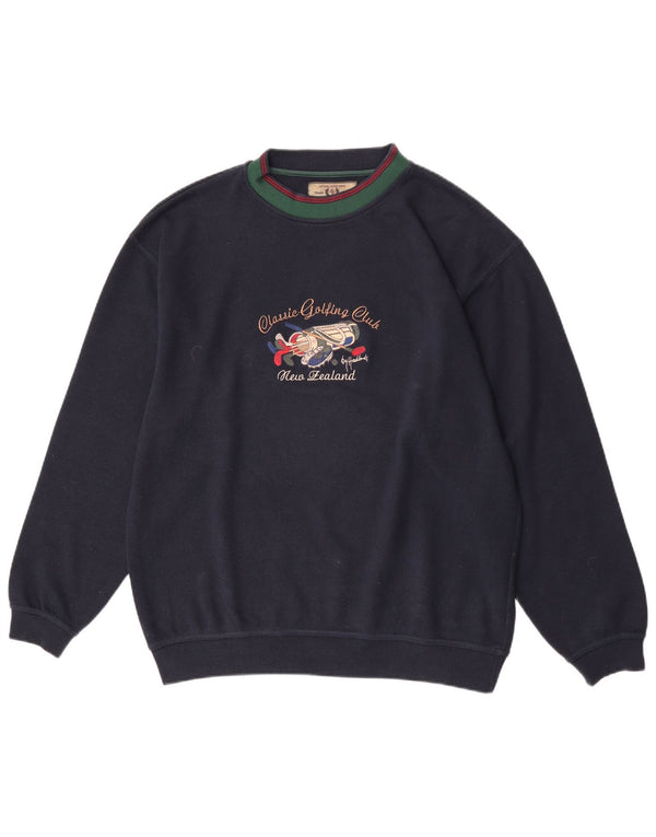 Vintage Herre grafisk Regular Fit Sweatshirt Jumper Stor marineblå bomuld