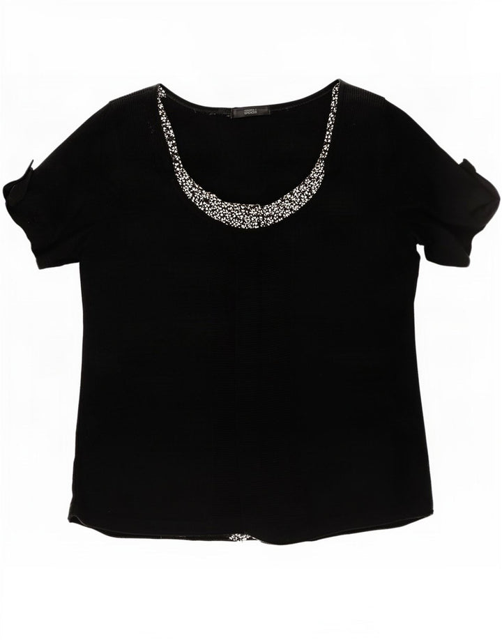 Marks & Spencer Damebluse Top UK 14 Medium Black Floral Acryl