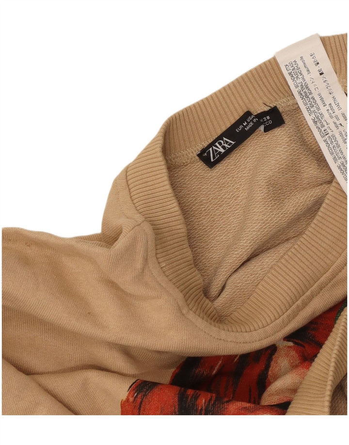 ZARA Womens Oversized Crop Graphic Sweatshirt Jumper UK 14 Medium Beige