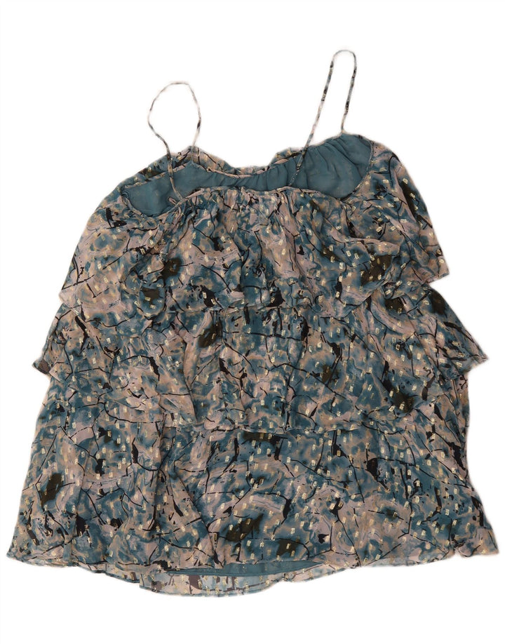 Zara Kvinders Abstrakt Mønster Tiered Dress UK 16 Stor Grøn Polyester