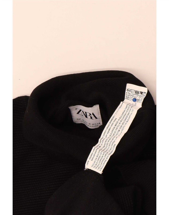 Zara Dame Rullehals Sweater UK 14 Medium Sort Bomuld