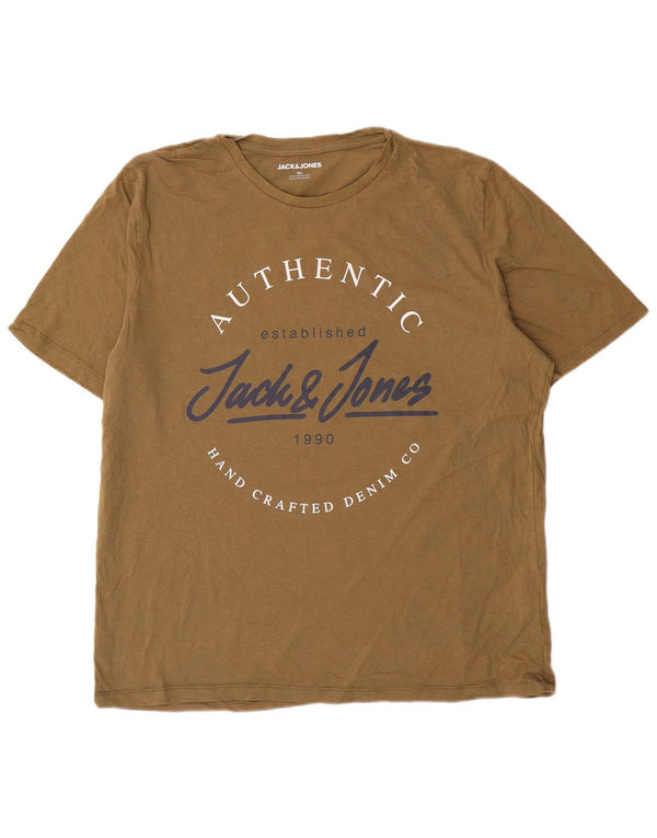 Jack & Jones Herre grafisk T-shirt Top 2XL Khaki Bomuld