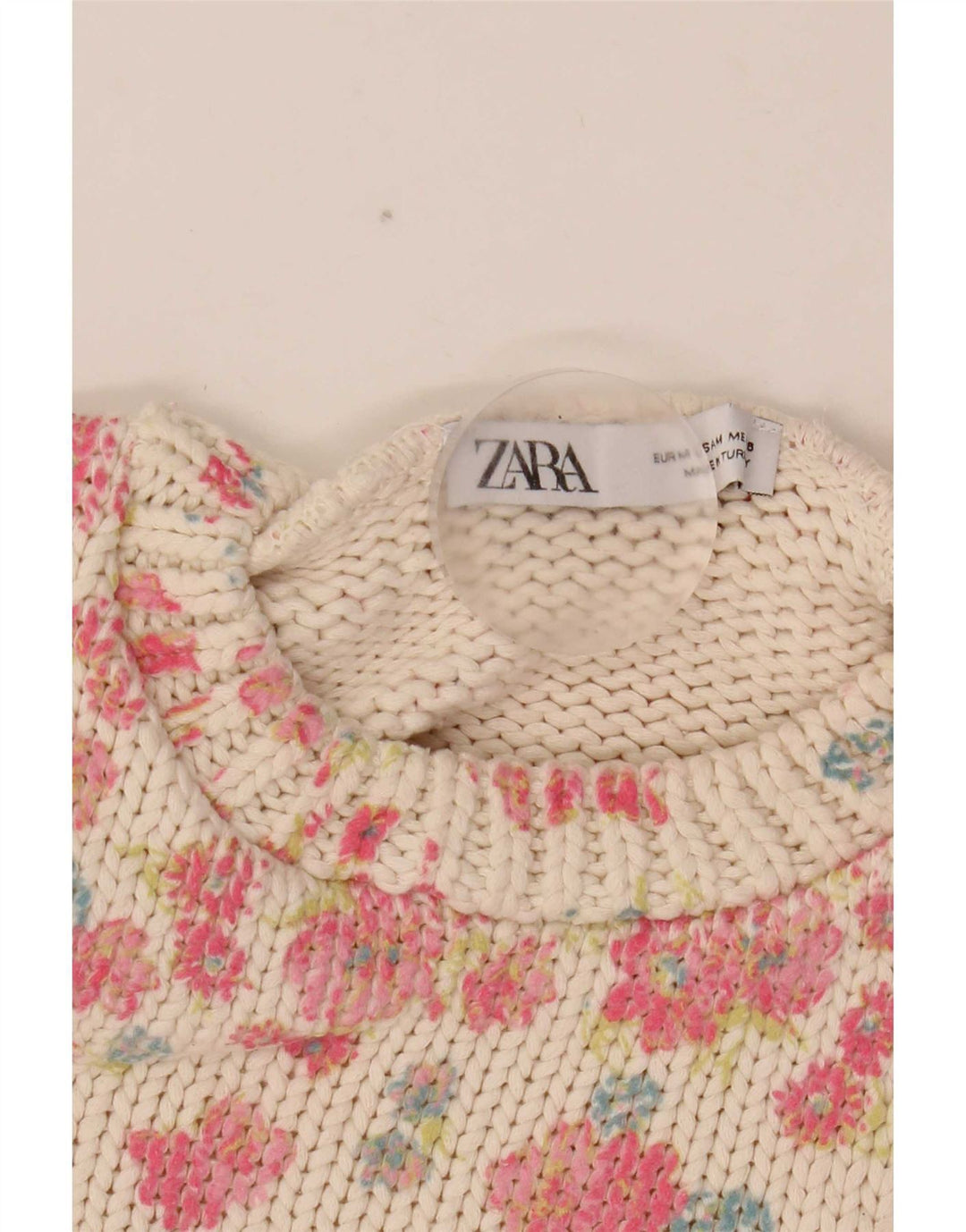 Zara Womens Crop Vest Tank Top UK 12 Medium White Floral Polyester