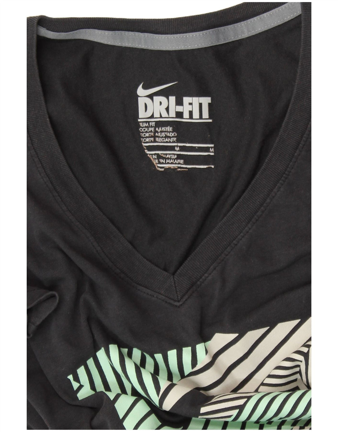 NIKE Dame Dri Fit Slim Fit Grafisk T-Shirt Top UK 12 Medium Sort
