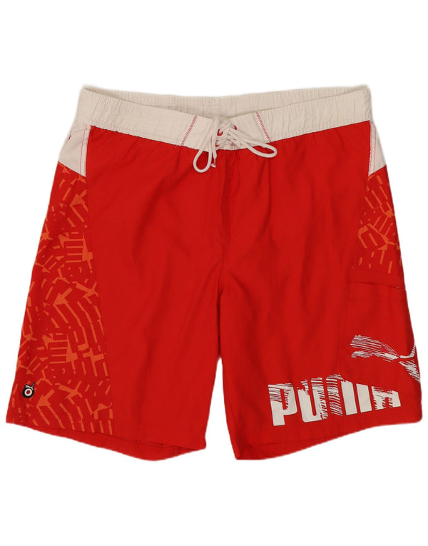 Puma Herre grafiske svømmeshorts Medium Rød Colourblock Polyester