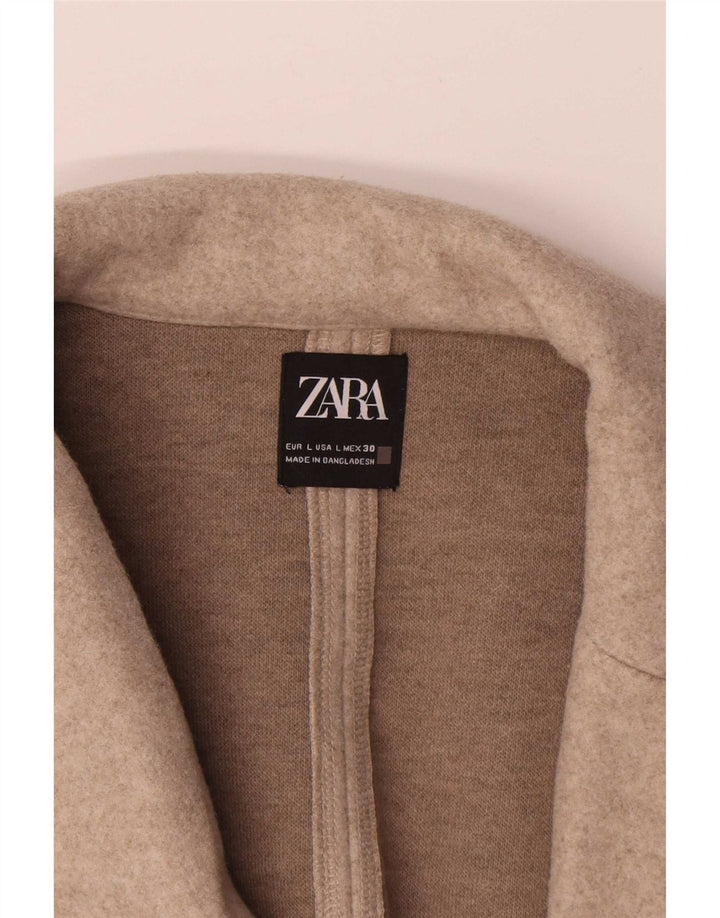 Zara Womens Open Overcoat UK 16 Large Beige Polyester