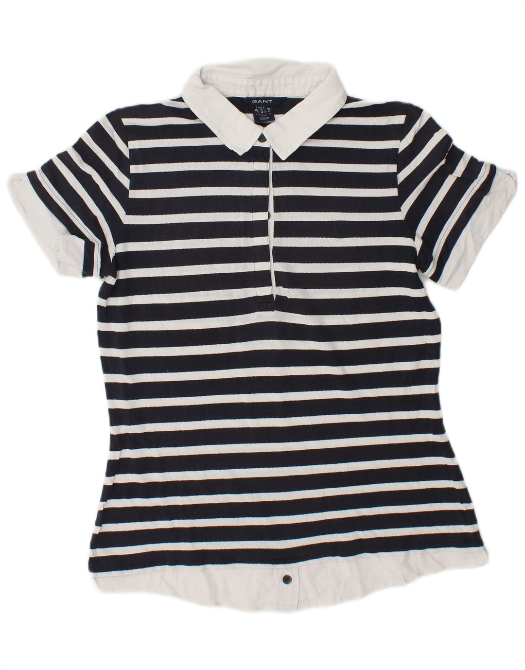 GANT Dame Polo Shirt UK 14 Stor marineblå stribet bomuld
