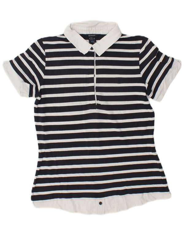 GANT Dame Polo Shirt UK 14 Stor marineblå stribet bomuld