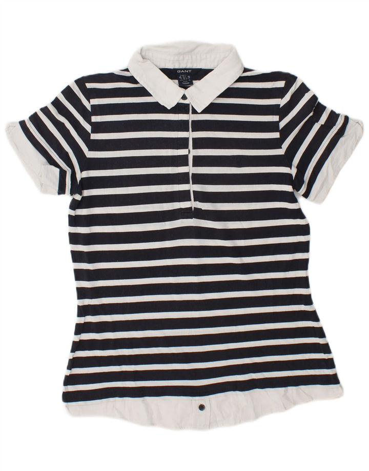 GANT Dame Polo Shirt UK 14 Stor marineblå stribet bomuld