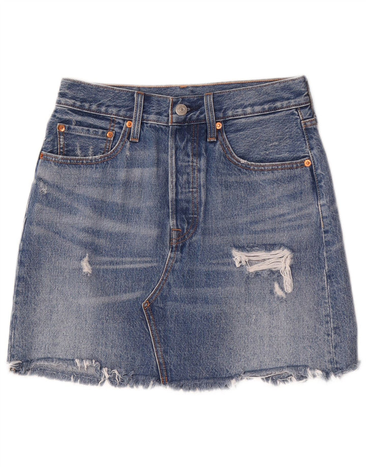 Levi's Dame Distressed Denim Nederdel W27 lille blå bomuld