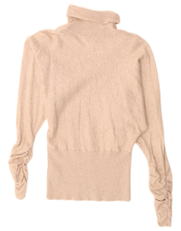 Reiss Dame Batwing Roll Neck Jumper Sweater UK 10 Small Beige Wool