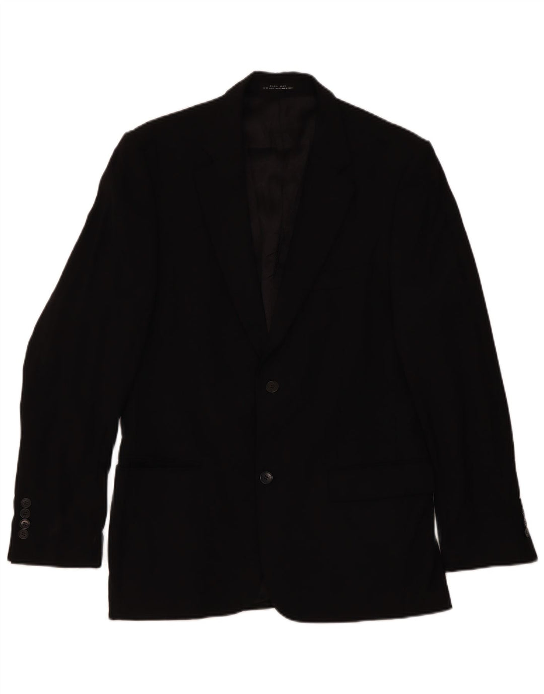 Zara Herre 2-knaps blazerjakke EU 52 Large Black Wool Classic