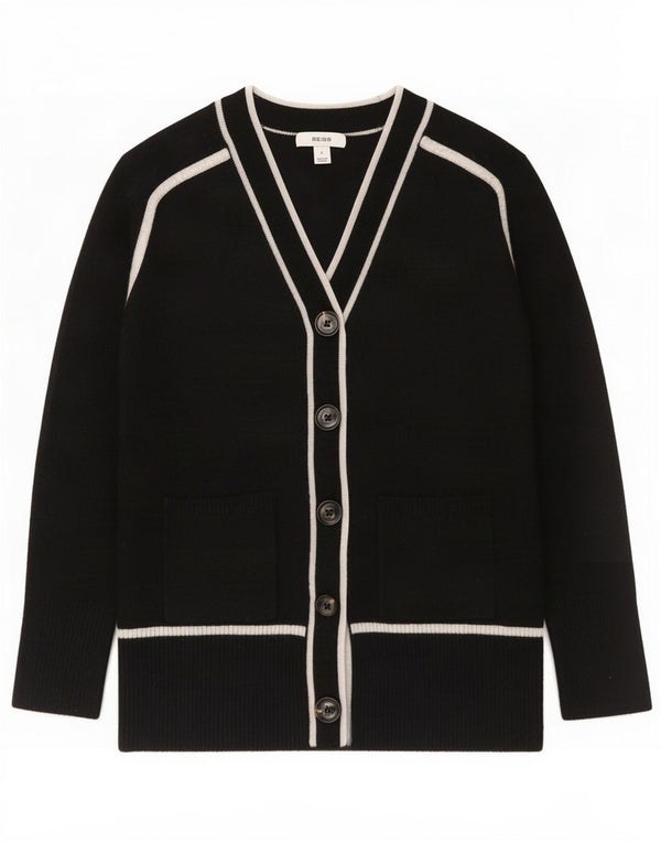 Reiss Dame Cardigan Sweater UK 10 Small Black Wool