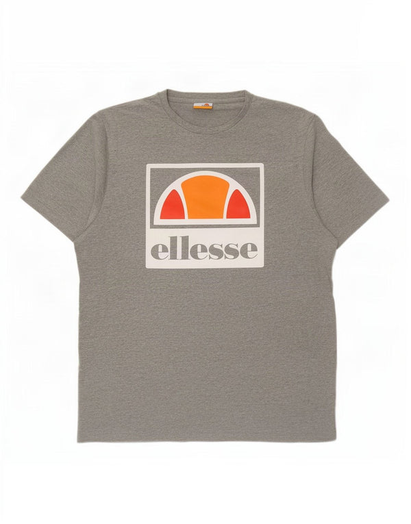 Ellesse Herre Grafisk T-Shirt Top Stor Grå Flecked Bomuld