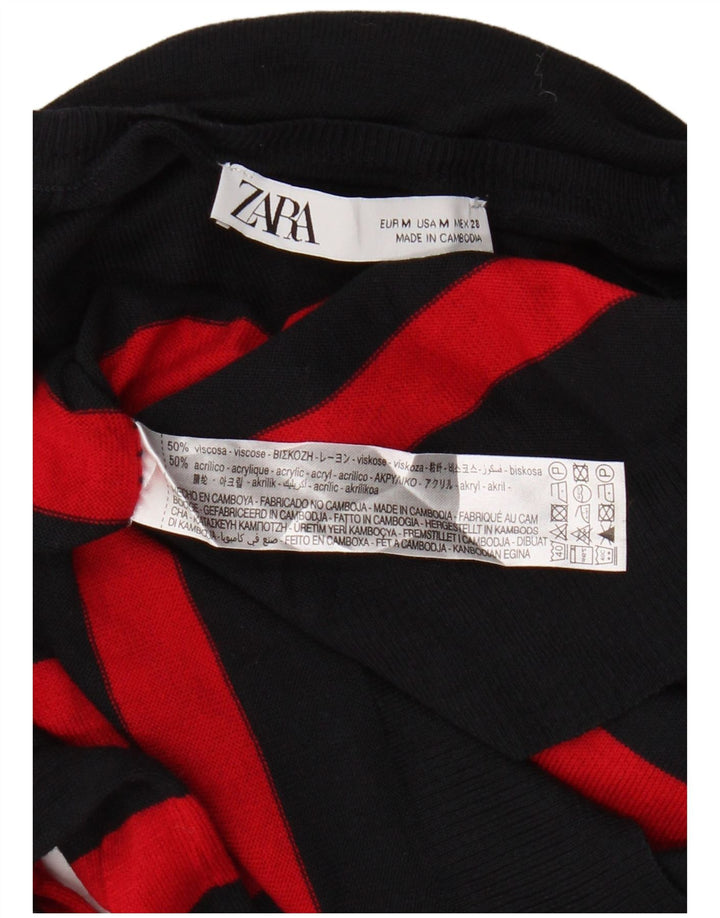 Zara Dame Boat Neck Jumper Sweater UK 14 Mellem marineblå stribet viskose