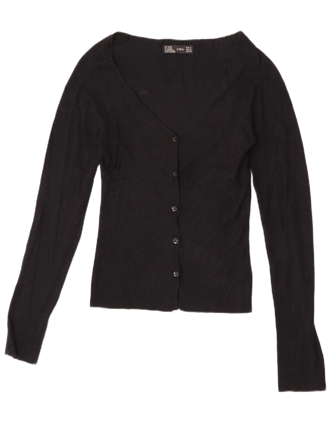 Zara Womens Crop Cardigan Sweater UK 8 Small Black Rayon