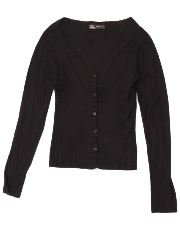Zara Womens Crop Cardigan Sweater UK 8 Small Black Rayon