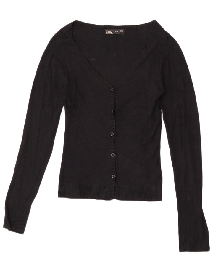 Zara Womens Crop Cardigan Sweater UK 8 Small Black Rayon