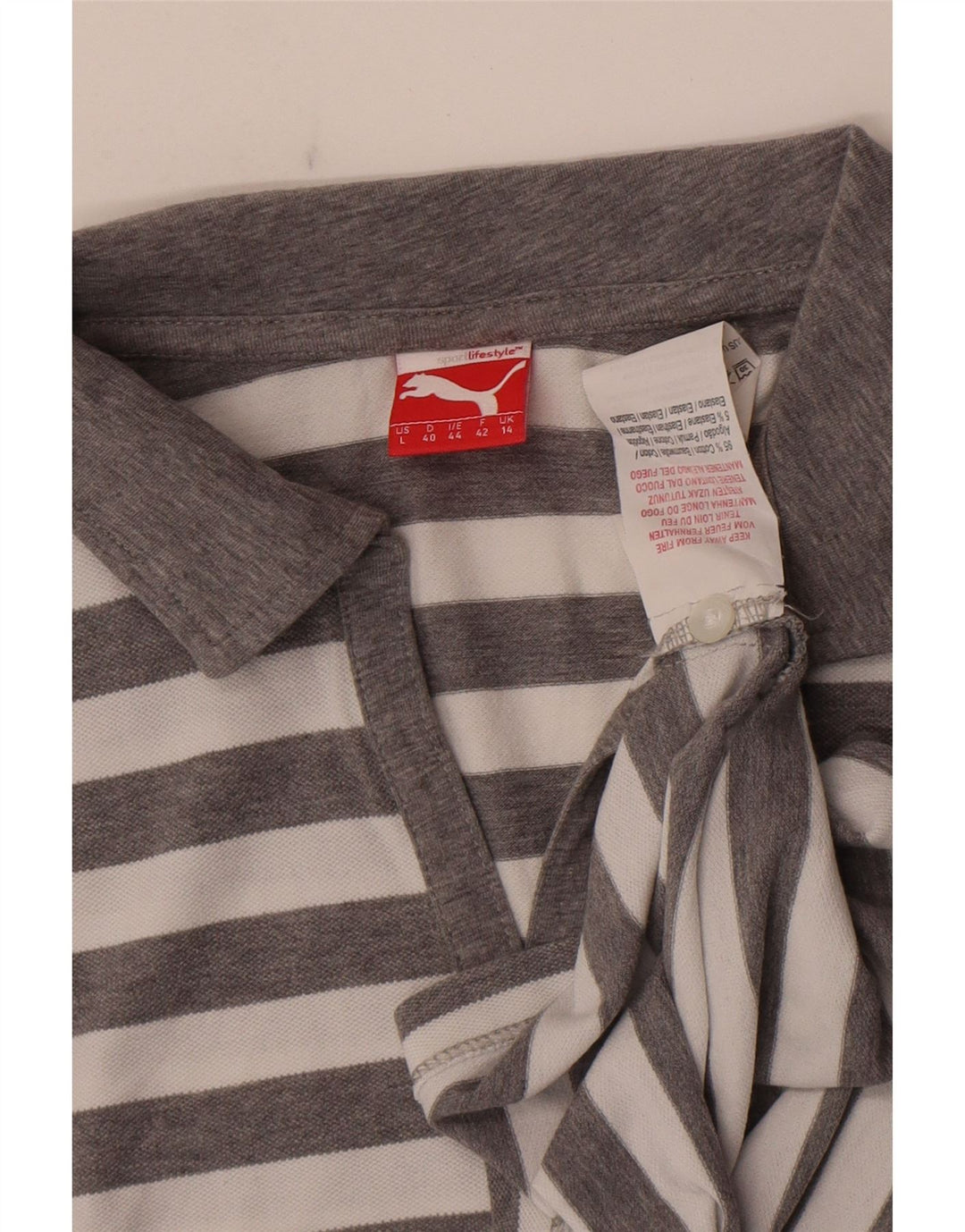 Puma Dame Polo Shirt UK 14 Mellem grå stribet bomuld