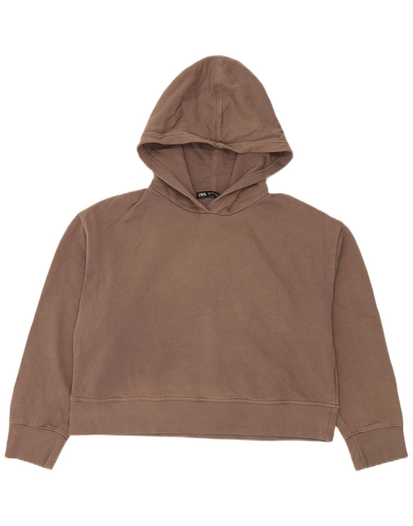 Zara Dame Hooded Relaxed Fit Hoodie Jumper UK 16 Stor brun bomuld