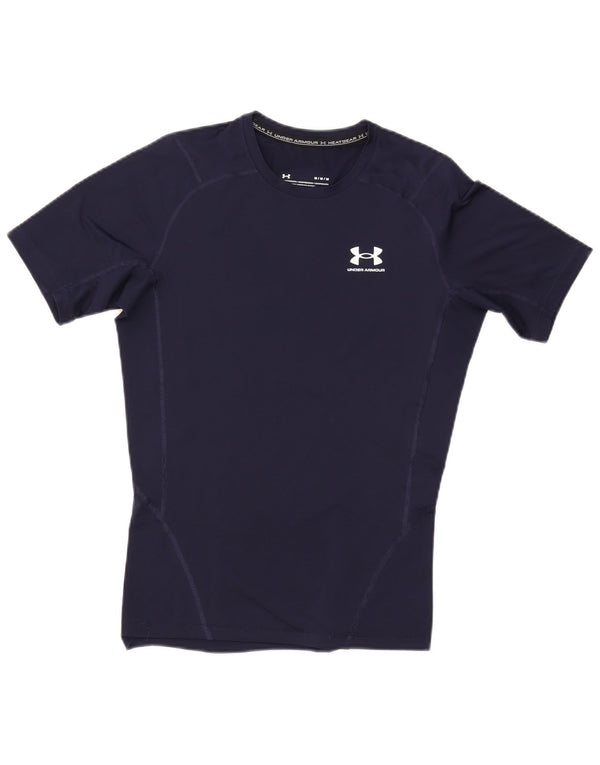 UNDER ARMOUR Herre Heat Gear T-Shirt Top Medium Navy Blue Syntetisk