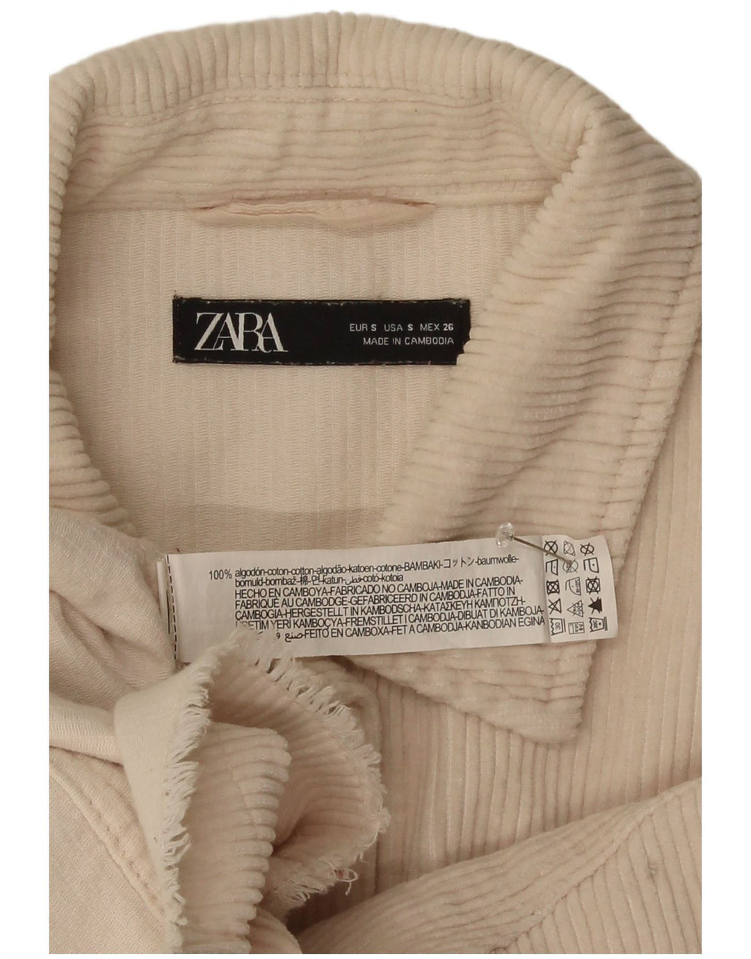 Zara Dame Oversized Corduroy Jacket UK 10 Small Off White Bomuld
