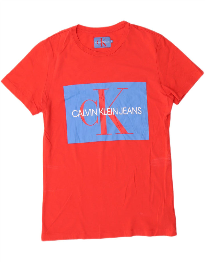 CALVIN KLEIN JEANS Mens Graphic T-Shirt Top Medium Red Cotton