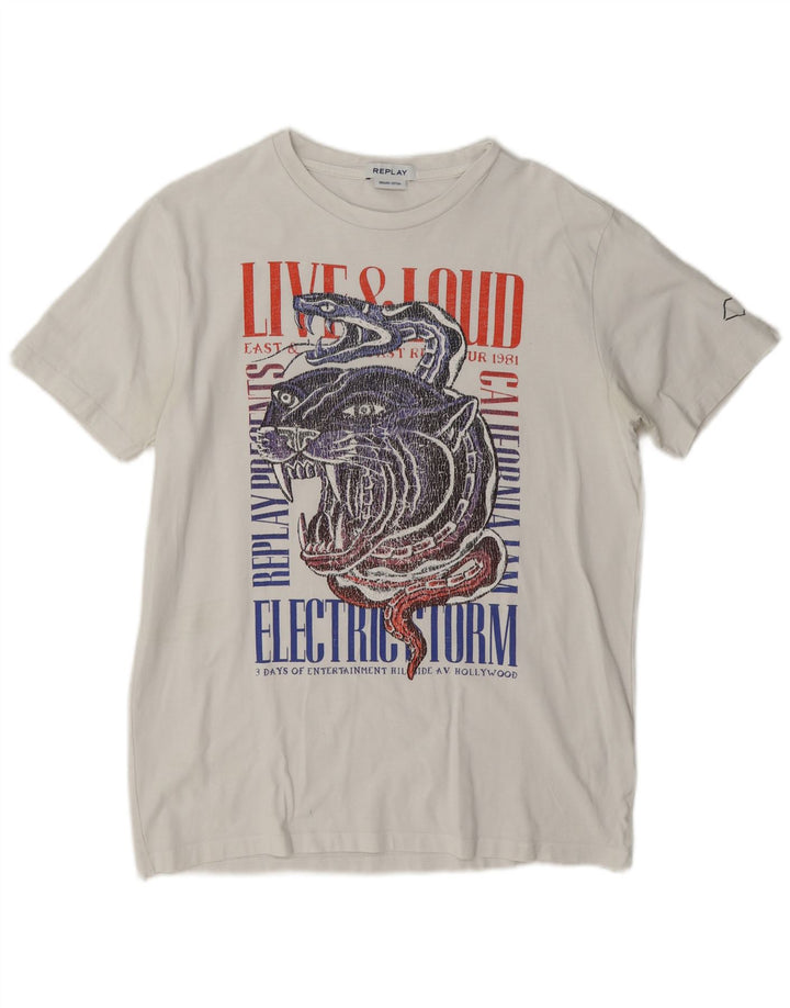 Replay Herre Grafisk T-Shirt Top Stor Hvid Bomuld