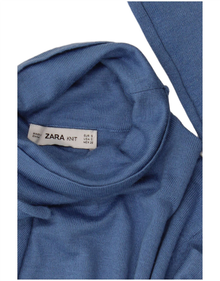 Zara Dame Roll Neck Jumper Sweater UK 10 Small Blue Modal