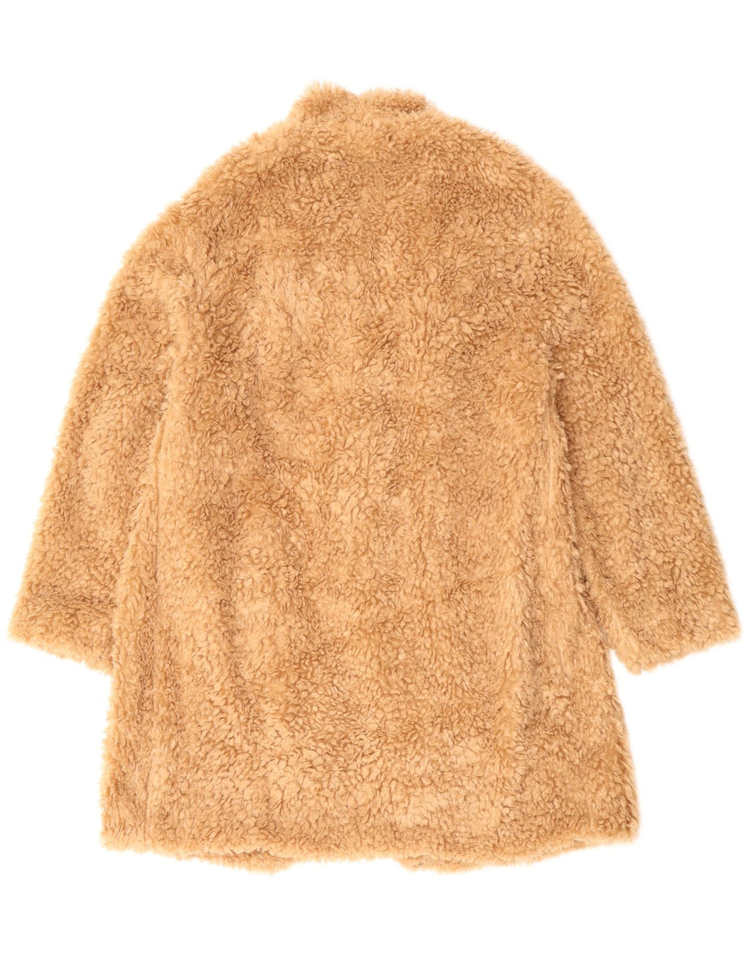 ZARA Damebamse imiteret Pelsoverfrakke UK 16 Stor Beige Polyester