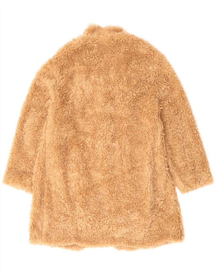 ZARA Damebamse imiteret Pelsoverfrakke UK 16 Stor Beige Polyester