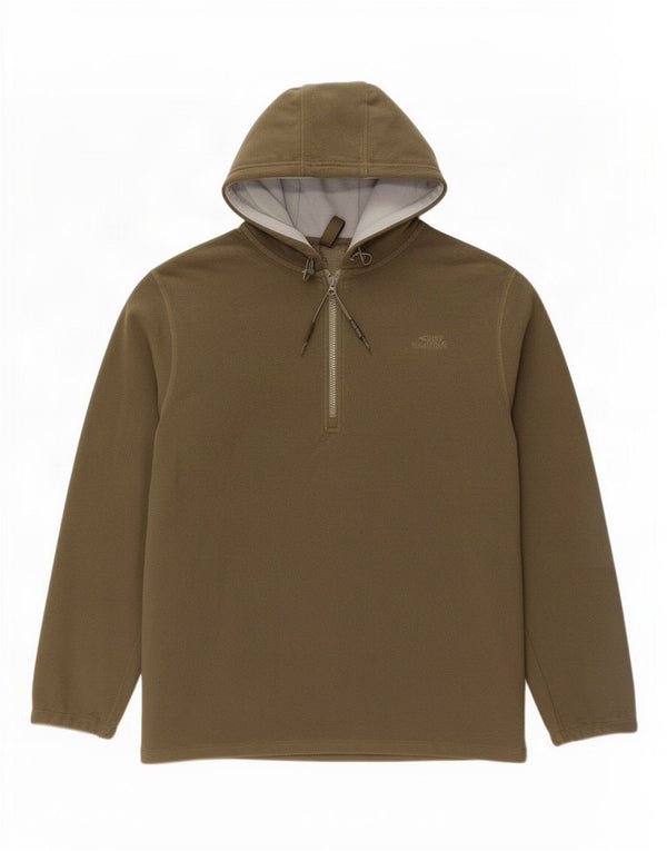 Weird Fish Herre Hooded Zip Neck Fleece Jumper 2XL Khaki Polyester