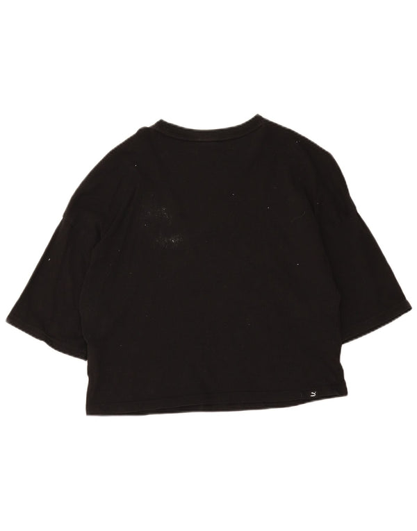 Puma Dame Crop Graphic T-Shirt Top UK 10 Small Black Bomuld