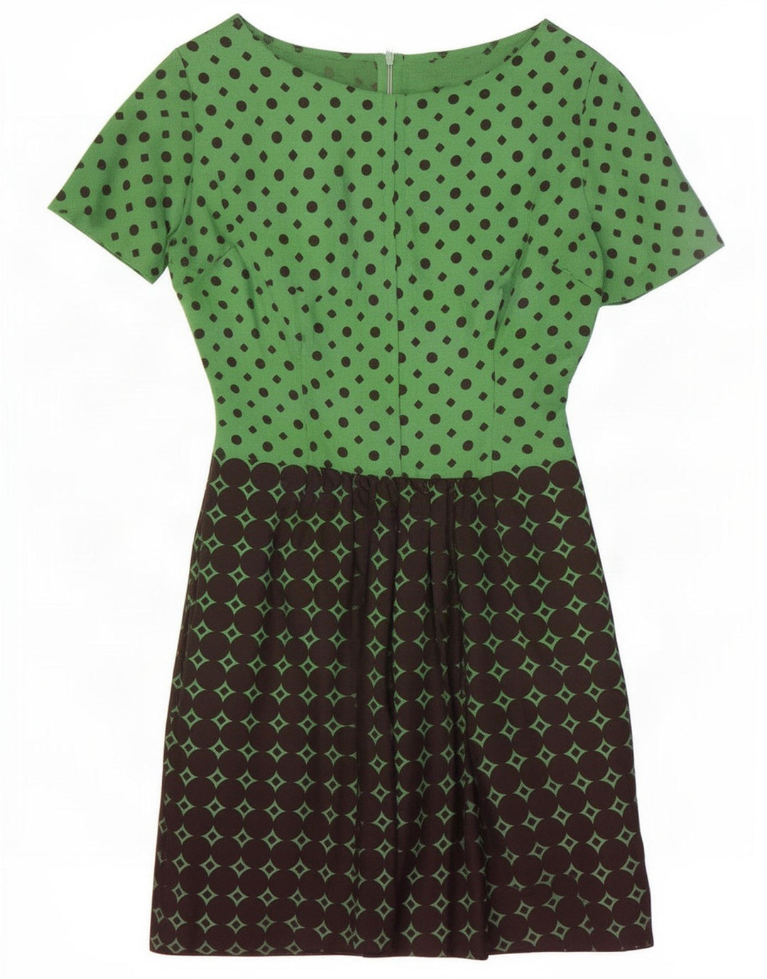 Vintage dameskedekjole IT 44 Medium Green Colourblock