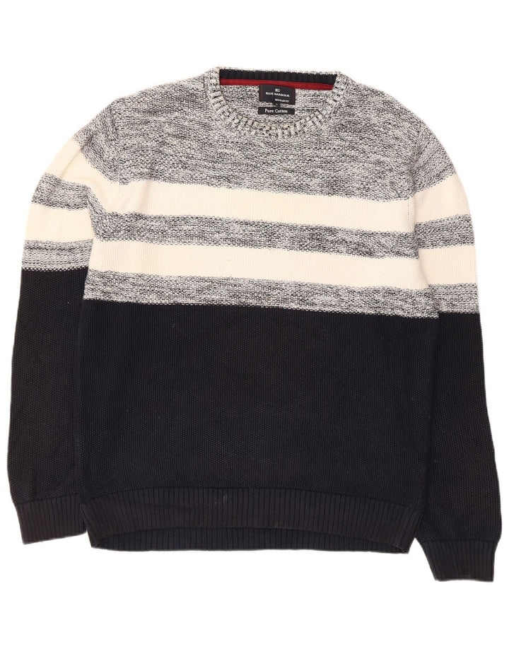 Marks & Spencer Herre sweater med rund hals, medium marineblå farveblok
