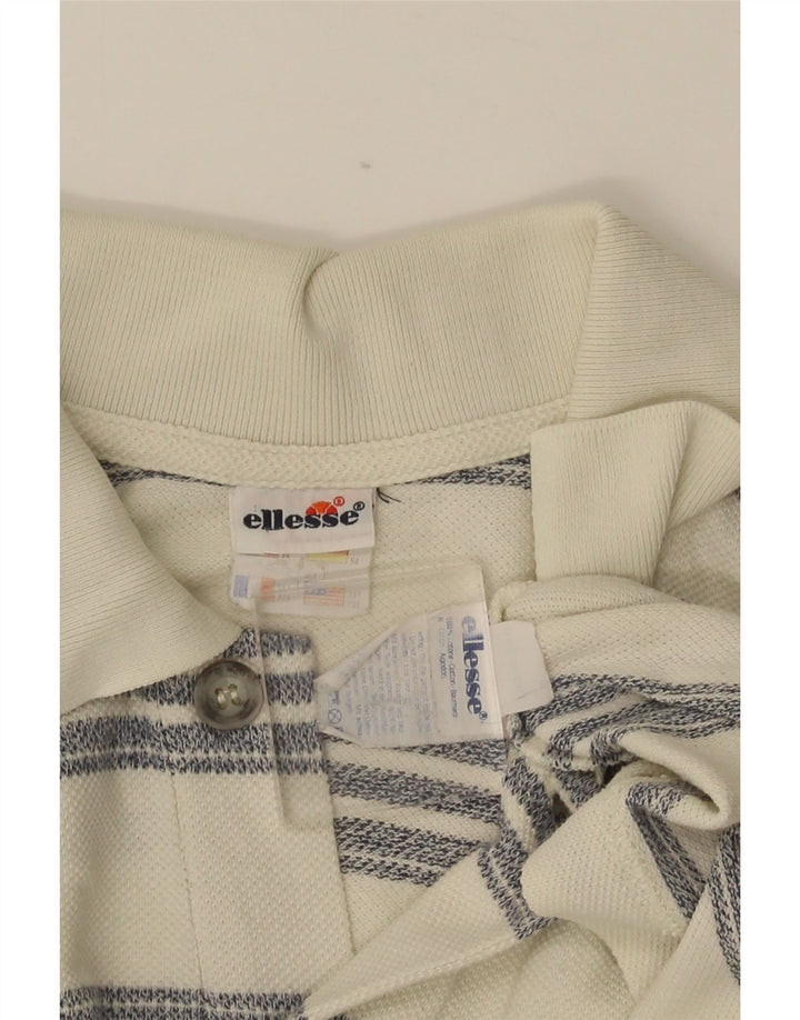 Ellesse Herre Polo Shirt UK 38 Medium Hvid Stribet Bomuld