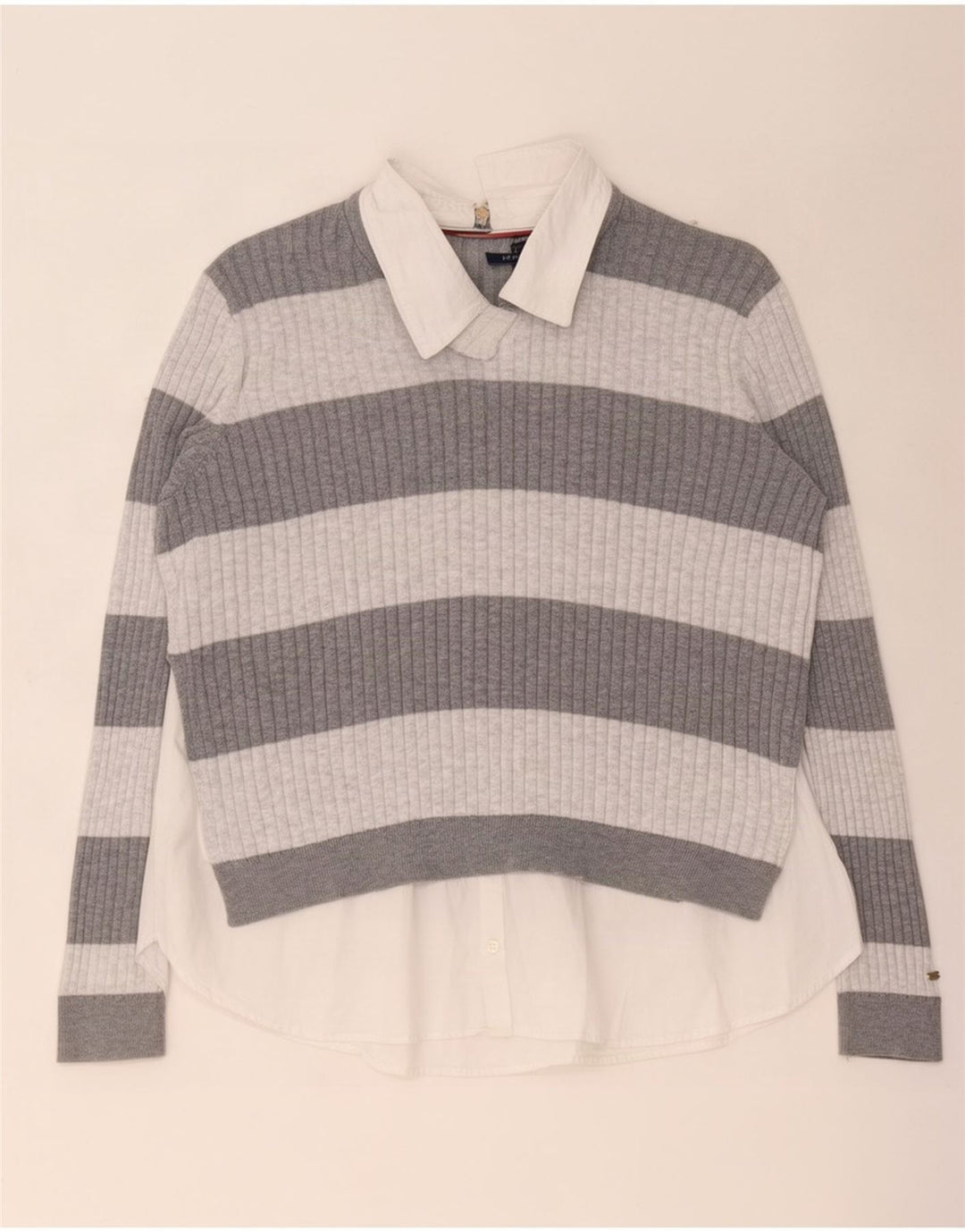 Tommy Hilfiger Dame bluse Top UK 14 Mellem grå stribet bomuld