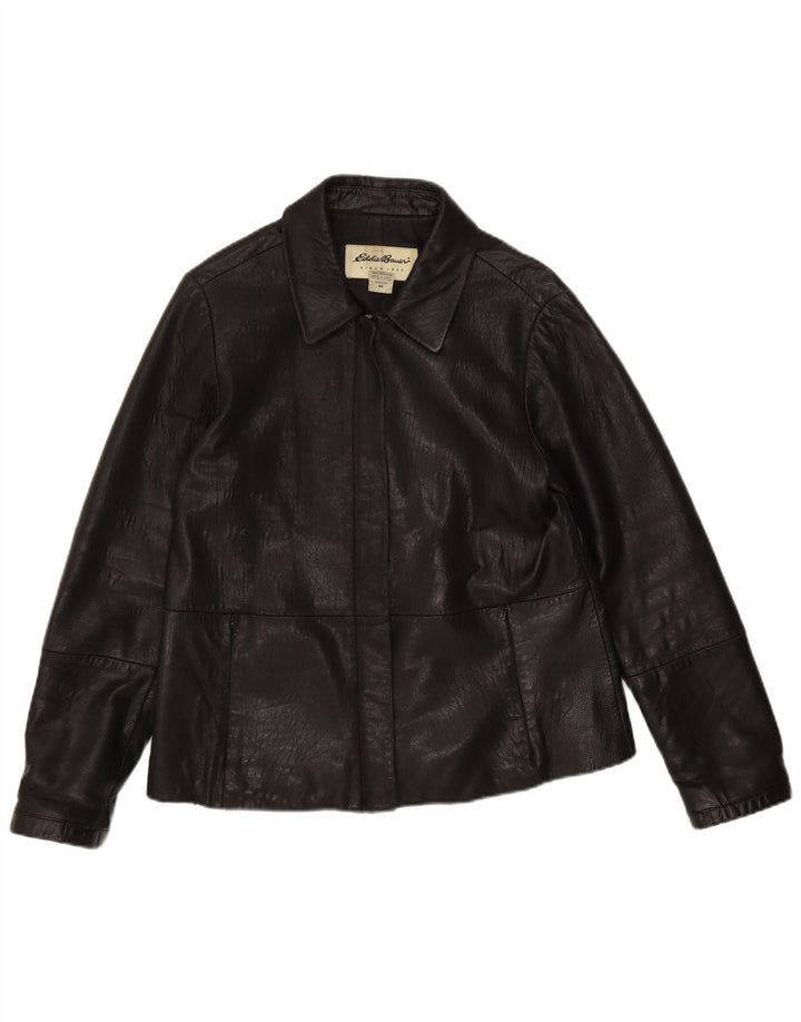 EDDIE BAUER Dame Læderjakke UK 14 Medium Sort Læder