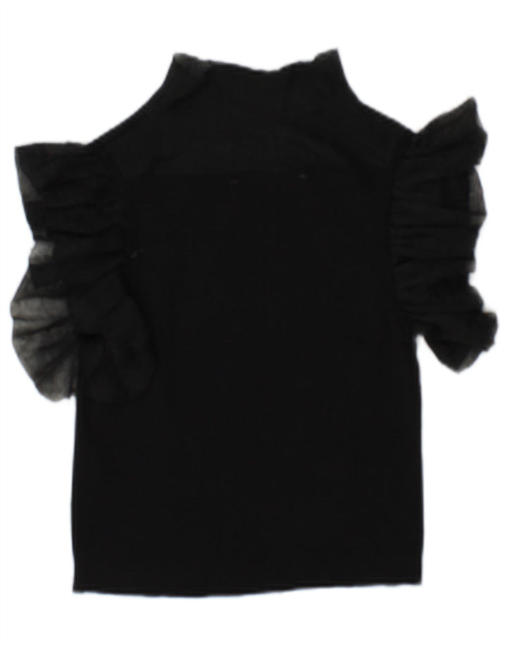 Zara Dame See Through Bluse Top UK 10 Small Black Viscose