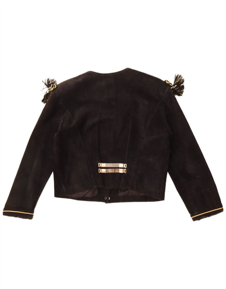 Joy Womens Crop Ruskindsjakke EU 40 Medium Sort Læder