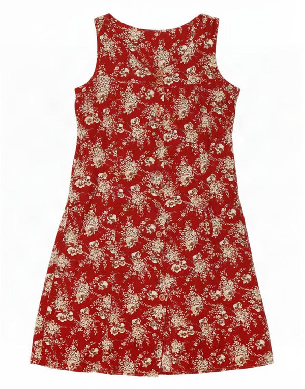 Vintage kvinders ærmeløs skjortekjole UK 12 Medium Red Floral