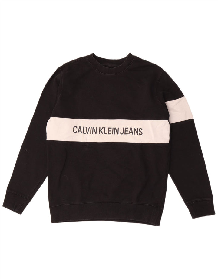 Calvin Klein Jeans Herre Grafisk Sweatshirt Jumper Medium Sort Colourblock