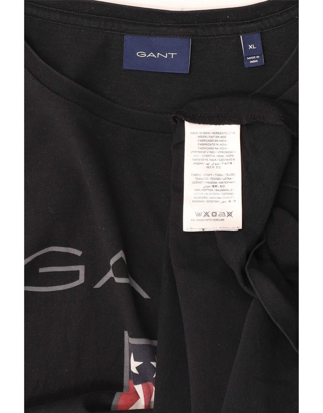 Gant Herre Grafisk T-Shirt Top XL Sort Bomuld