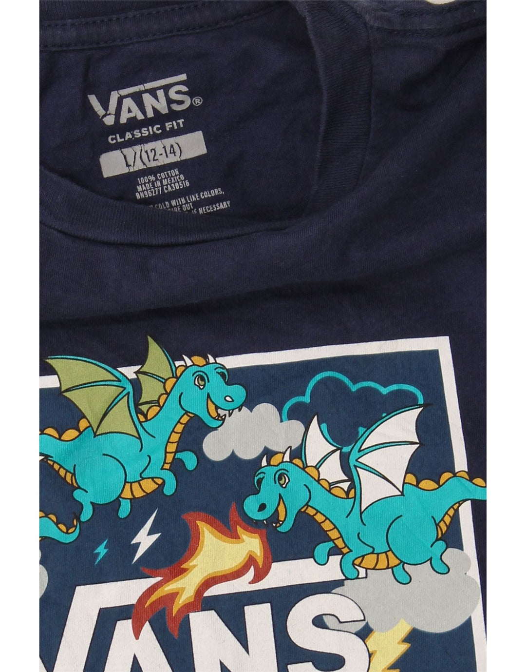 VANS Boys Classic Fit Grafisk T-Shirt Top 12-13 år Large Navy Blue