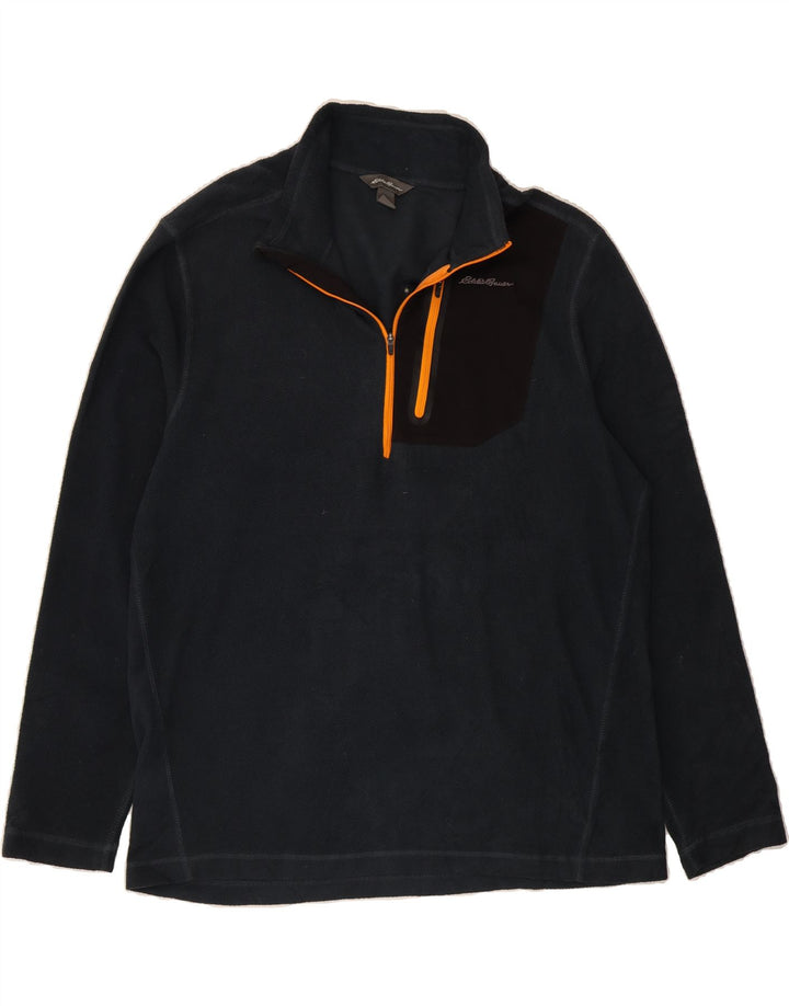 EDDIE BAUER Mens Zip Neck Fleece Jumper Large Navy Blue Polyester Vintage Eddie Bauer and Second-Hand Eddie Bauer from Messina Hembry 