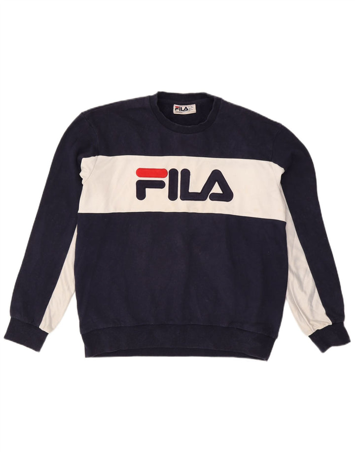 Fila Herre grafisk sweatshirt jumper stor marineblå colourblock bomuld