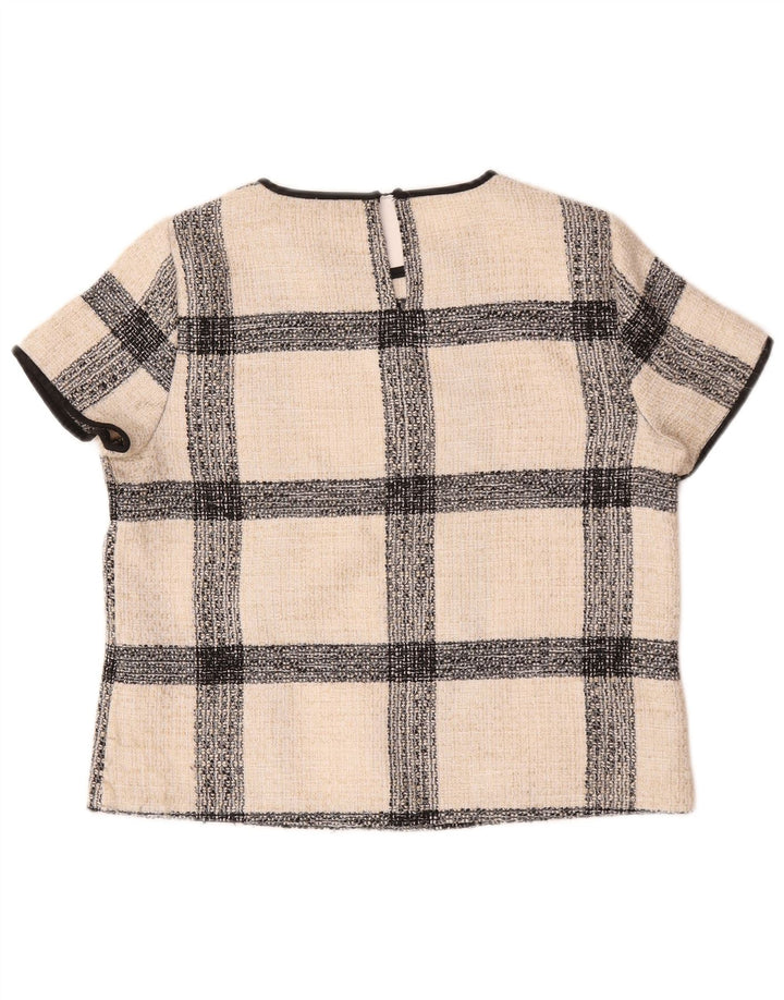 Zara Dame Bluse Top UK 16 Stor Off White Plaid akryl