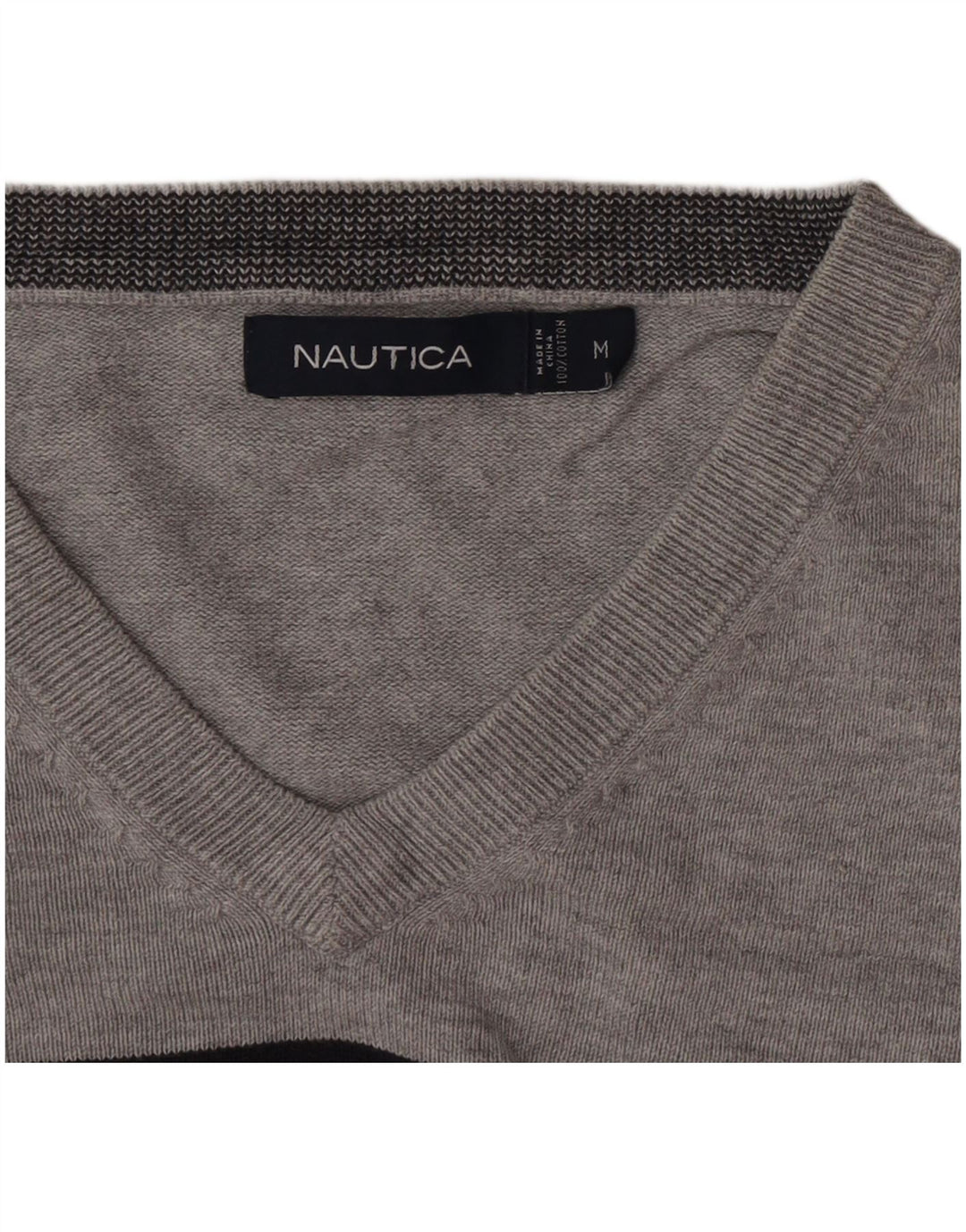 Nautica Herre V-hals sweater mellem grå stribet bomuld