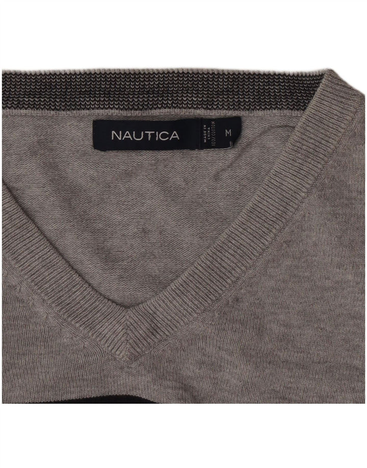 Nautica Herre V-hals sweater mellem grå stribet bomuld